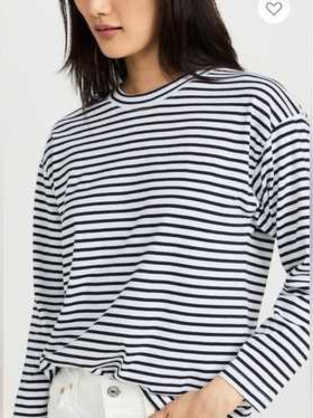 AYR Striped Long Sleeve Crewneck Tee Top with Side Slits Black & White – Size M